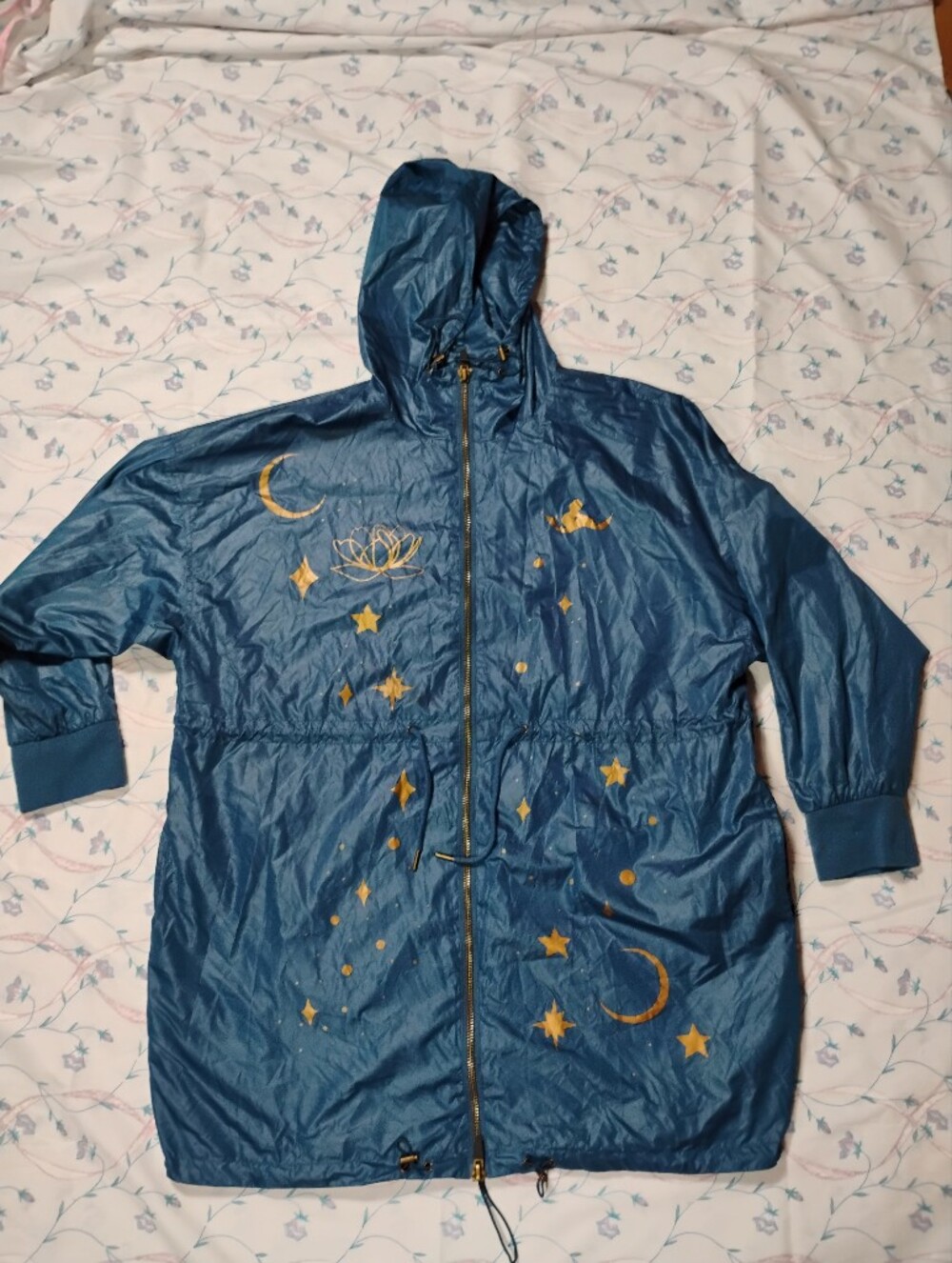 Disney Princess Jasmine Blue Hooded Bomber Jacket with Gold ,Size 1X